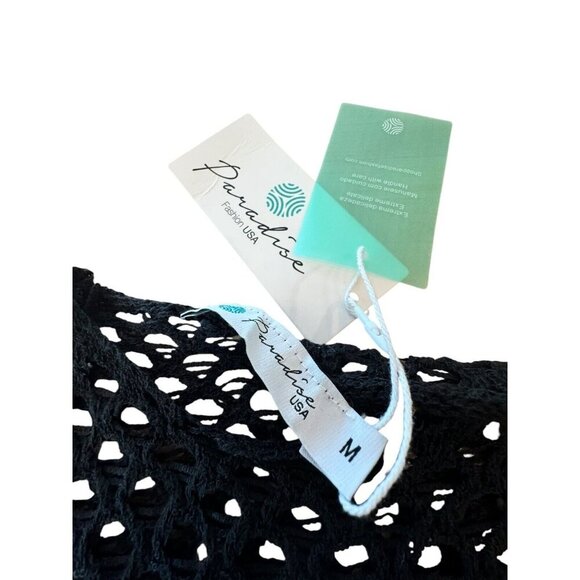 Paradise Medium Crop Open Knit Long Sleeve Beach Top NWT Vacation Black - Picture 6 of 6